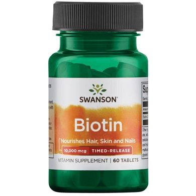 Биотин - Тайм-релиз, Biotin - Timed-Release, Swanson, 10,000 мкг 60 таблеток купить в Киеве и Украине