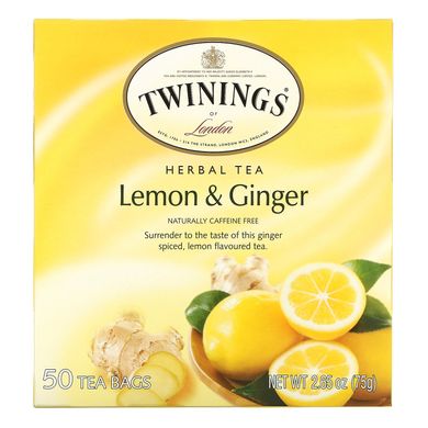 Трав'яний чай, лимон і імбир, Caffeine Free, Twinings, 50 пакетиків, 2,65 унції (75 г)