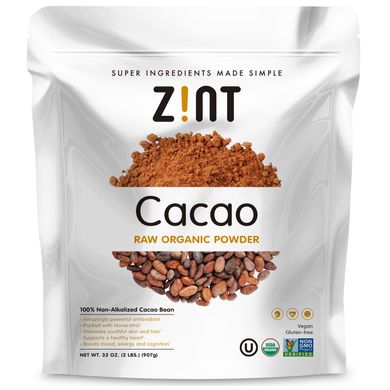 Какао, необработанный органический порошок, Zint, 907 г (32 унции) купить в Киеве и Украине