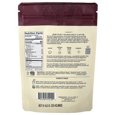 Teeccino, растворимое травяное латте, фундук, средняя обжарка, без кофеина, 224 г (7,9 унции) купить в Киеве и Украине