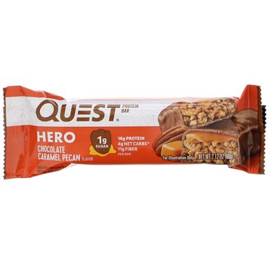 Hero Протеїновий батончик, Шоколад, карамель, пекан, Quest Nutrition, 10 батончиків, 2,12 унції (60 г) кожен