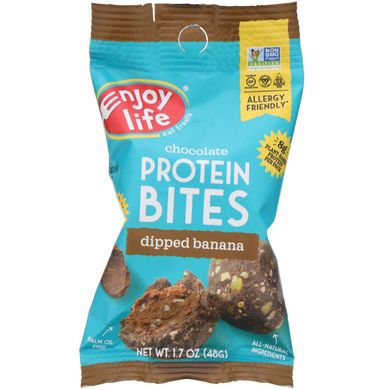 Шоколадні протеїнові снеки, з шматочками банана, Enjoy Life Foods, 8 шт в окремій упаковці по 48 г кожна