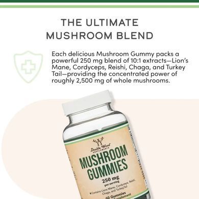 Double Wood Mushroom Gummies (5 Types) 250 mg 60 Gummies