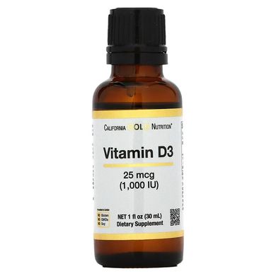 Жидкий витамин Д3 California Gold Nutrition (Vitamin D3 Liquid) 25 мкг 1000 МЕ 30 мл купить в Киеве и Украине