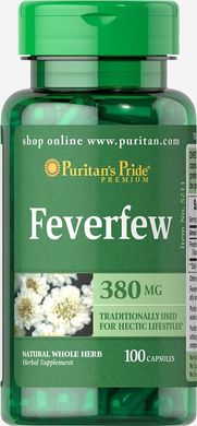 Пиретрум дівочий, Feverfew, Puritan's Pride, 380 мг, 100 капсул