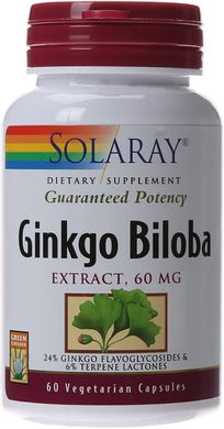 Гінкго білоба, Ginkgo Biloba Leaf Extract, Solaray, 60 мг, 60 вегетаріанських капсул