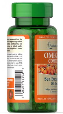 Комплексная смесь облепихового масла Омега-7, Omega-7 Complex Sea Buckthorn Oil Blend, Puritan's Pride, 30 капсул купить в Киеве и Украине