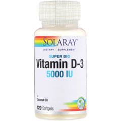 Вітамін Д3 Solaray (Super Bio Vitamin D3) 5000 МО 120 м'яких пігулок
