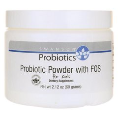 Пробіотичний порошок з ФОС для дітей, Probiotic Powder with FOS for Kids, Swanson, 3 мільярд КУО, 60 г