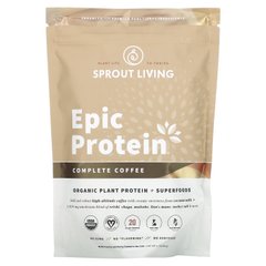 Органічний рослинний білок + суперпродукти, кавовий гриб, Epic Protein, Organic Plant Protein + Superfoods, Coffee Mushroom, Sprout Living, 494 г