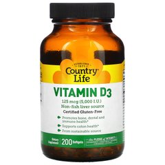 Вітамін D3, Country Life, 5000 МО, 200 желатинових капсул