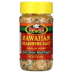 Гавайська сіль, часникові трави, Hawaiian Seasoning Salt, Garlic Herb, NOH Foods of Hawaii, 198 г