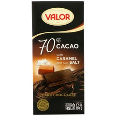 Темний шоколад, 70% какао, з карамеллю і морською сіллю, Valor, 100 г
