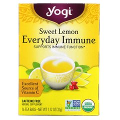 Yogi Tea, Everyday Immune, чай для підтримки імунітету зі смаком солодкого лимона, без кофеїну, 16 чайних пакетиків по 32 г (1,12 унції)