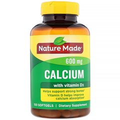Кальций и витамин Д Nature Made (Calcium with Vitamin D) 400 МЕ 600 мг 100 капсул купить в Киеве и Украине