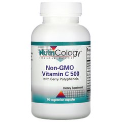 Nutricology, Вітамін C 500 без ГМО з ягідними поліфенолами, 90 вегетаріанських капсул