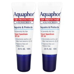 Aquaphor, Защитное средство для губ + солнцезащитный крем, SPF 30, 2 тюбика, 0,35 жидкой унции (10 мл) купить в Киеве и Украине