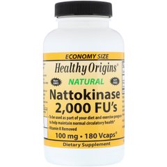 Наттокиназа, Nattokinase, Healthy Origins, 2000 МЕ, 100 мг, 180 растительных капсул купить в Киеве и Украине