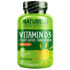 Вітамін Д3, на рослинній основі, Vitamin D3, Plant Based, NATURELO, 5000 МО / 125 мкг, 180 капсул