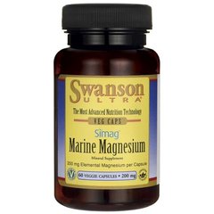 Морський магній 200 мг, Simag Marine Magnesium 200 мг Elemental, Swanson, 200 мг 60 капсул