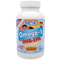 Веганські омега-3, DHA-EPA (ДГК і ЕПК), Deva, 90 веганських капсул