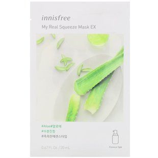 Тканинна маска з екстрактом рису, My Real Squeeze Mask EX, алое, Innisfree, 1 лист, 20 мл