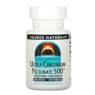 Ультра пиколинат хрома, Ultra Chromium Picolinate, Source Naturals, 500, 500 мкг, 120 таблеток купить в Киеве и Украине