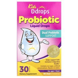 Ddrops, Kids, Probiotic Liquid Drops, For Ages 1 Year+, 180 Drops, 0.23 fl oz (6.7 ml) купить в Киеве и Украине