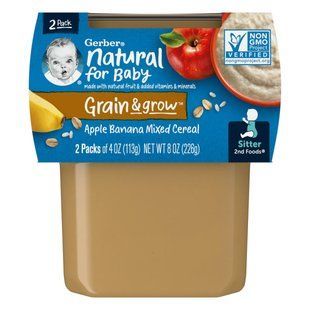 Gerber, Natural for Baby, Grain & Grow, 2nd Foods, Apple Banana Mixed Cereal, 2 Pack, 4 oz (113 g) Each купить в Киеве и Украине