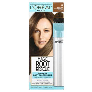 Root touch-up kit in 10 minutes, shade 6 light chestnut, LOreal, for 1 application.