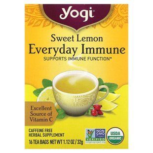Yogi Tea, Everyday Immune, чай для поддержки иммунитета со вкусом сладкого лимона, без кофеина, 16 чайных пакетиков по 32 г (1,12 унции) купить в Киеве и Украине