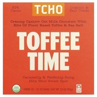 TCHO, Toffee Time, овсяный молочный шоколад с кусочками растительного ириса и морской солью, 53% какао, 3 плитки по 0,70 унции купить в Киеве и Украине