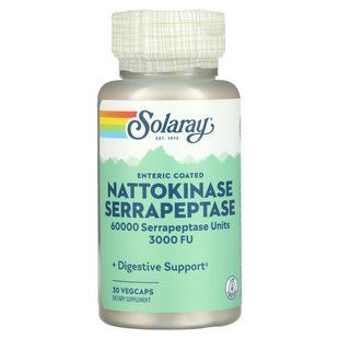 Наттокиназа серрапептаза, Nattokinase Serrapeptase, Solaray, 30 вегетарианских капсул купить в Киеве и Украине
