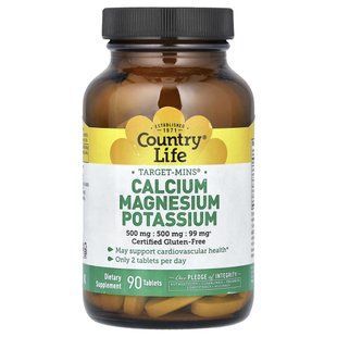 Country Life, Target-Mins, Calcium, Magnesium, Potassium, 90 Tablets.