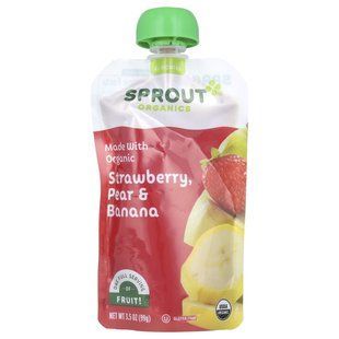 Дитяче харчування, Етап 2, Полуниця, груша, банан, Sprout Organic, 3,5 унц (99 г)