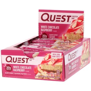 Протеиновые батончики Quest, белая шоколадная малина, Quest Nutrition, 12 батончиков, 2,12 унции (60 г) каждый купить в Киеве и Украине