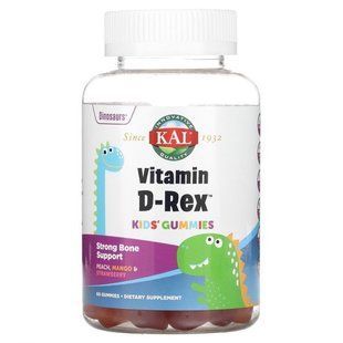 Vitamin D for children peach mango and strawberry KAL (Kids Vitamin D-Rex Gummies) 60 chewable candies