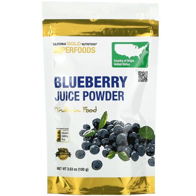 Порошок із соку лохини California Gold Nutrition (Blueberry Juice Powder) 100 г