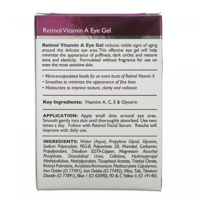 Гель для очей з ретинолом і вітаміном А, Retinol Vitamin A Eye Gel, Skincare LdeL Cosmetics Retinol, 15 г