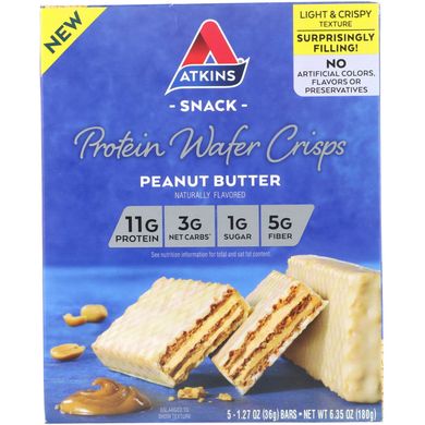 Протеїнові вафлі, арахісова паста, Atkins, 5 шт, 36 г кожна