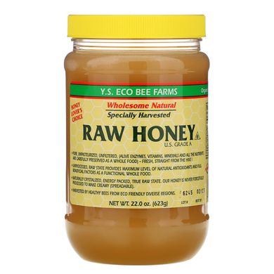 Необроблений мед, категорія А в США, YS Eco Bee Farms, 22,0 унції (623 г)
