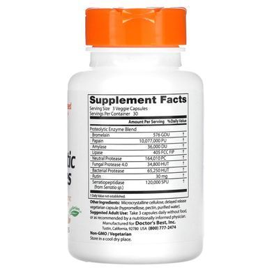 Протеолітичні ферменти, Proteolytic Enzymes, Doctor's Best, 90 вегетаріанських капсул