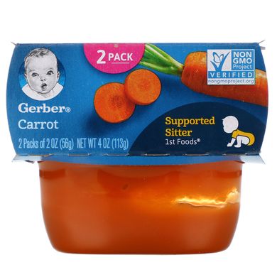 Морковь, поддерживаемая няня, первая еда, Gerber, 2 упаковки, 2 унции (56 г) каждая купить в Киеве и Украине