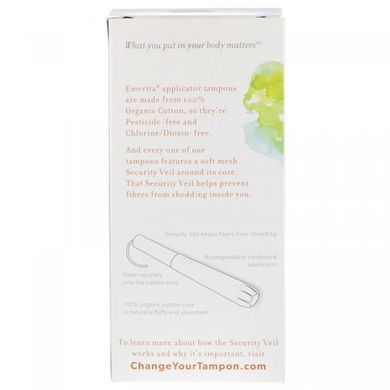 100% organic cotton tampons with protective coating, super, Emerita, 14 tampons