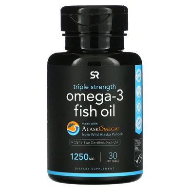 Омега-3 риб'ячий жир, потрійна сила, Sports Research, 1250 мг, 30 гелевих капсул