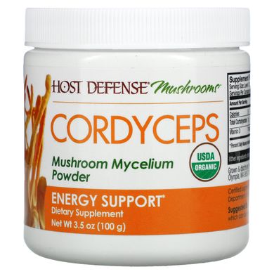 Кордицепс, грибний міцелієвий порошок, енергетична підтримка, Host Defense, Cordyceps Mushroom Powder, Supports Energy, Fungi Perfecti, 100 г