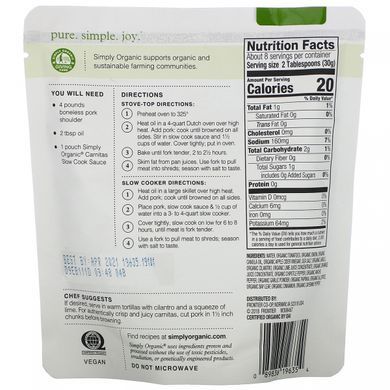 Organic sauce for making Mexican-style pork (carnitas), Simply Organic, 227 g
