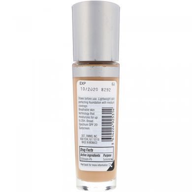 Стійка тональна основа Lasting Finish 25HR Breathable, SPF 20, відтінок 402 бронзовий, Rimmel London, 30 мл