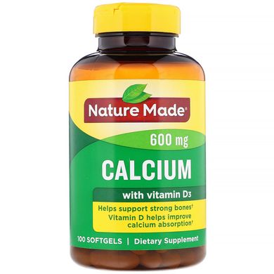Кальций и витамин Д Nature Made (Calcium with Vitamin D) 400 МЕ 600 мг 100 капсул купить в Киеве и Украине