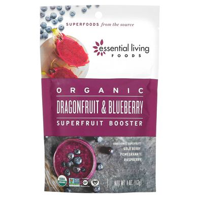 Органічний бустер із драконячого фрукту та чорниці Essential Living Foods (Organic Dragonfruit & Blueberry Superfruit Booster) 113 г